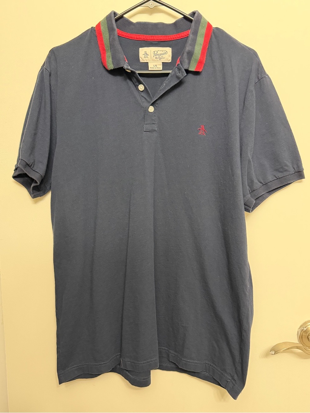 Original Penguin Navy Polo with Red & Green Trim